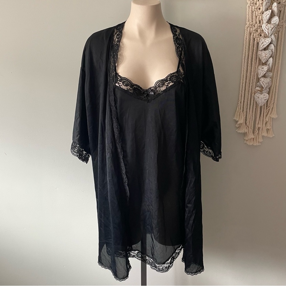 Vintage Créations Lu-Say Lace Lingerie Set 2 Piece Robe Slip Dress Size Large